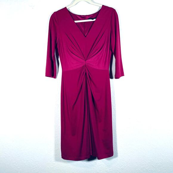 David Meister Women V-Neck Stretch Ruched Cocktail Dress 3/4 sleeve Pink Sz 4 SM - Picture 2 of 14